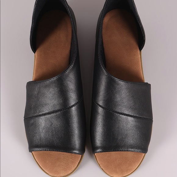 NEW ARRIVAL LADIES OPEN SHANK PEEP TOE FLATS.BLACK - Picture 2 of 6